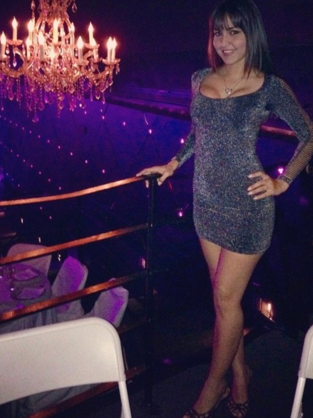 Sparkle Long-Sleeve Bodycon Mini Dress - Silver